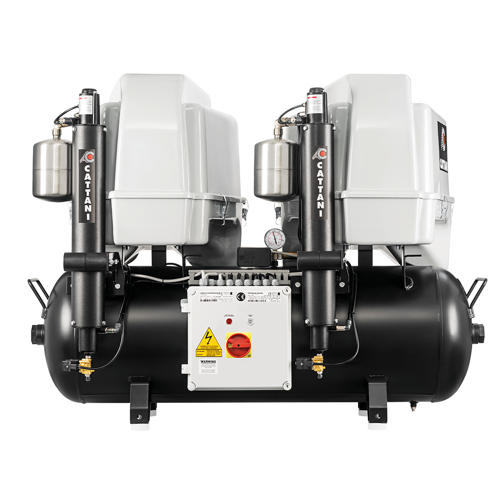 Cattani AC Q tandem compressor with sound-reducing hood